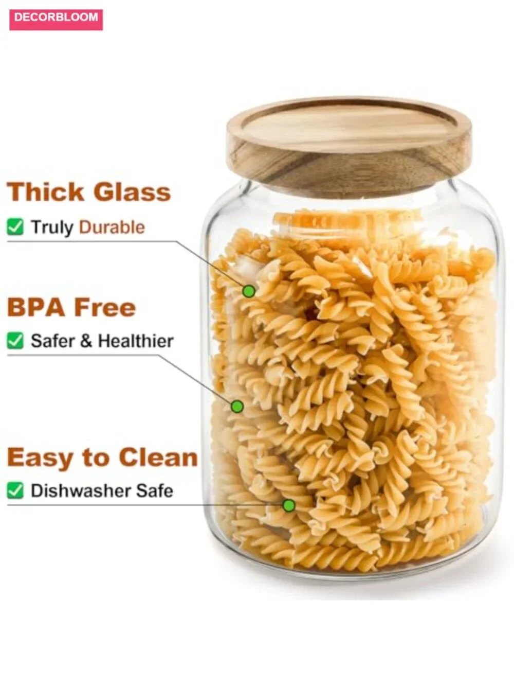2-Pack Glass Storage Jars with Wooden Lids, 42oz Airtight Canisters